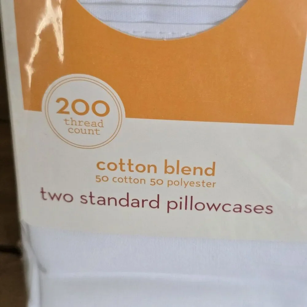 MARTHA STEWART White Two Standard Pillowcases 200 Thread Count Cotton Blend New